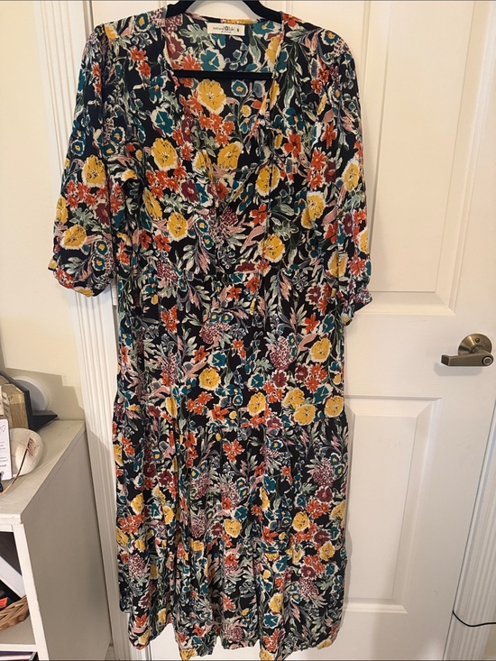 NATURAL LIFE Dresses & Skirts - NATURAL LIFE Black Floral Maxi Dress with Yellow & Rust Accents